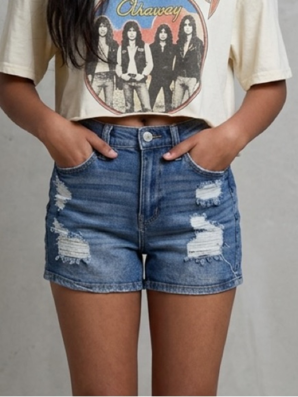 SO Vintage Stretch Mom Shorts High Rise Distressed Denim‎ Blue Size 5/27